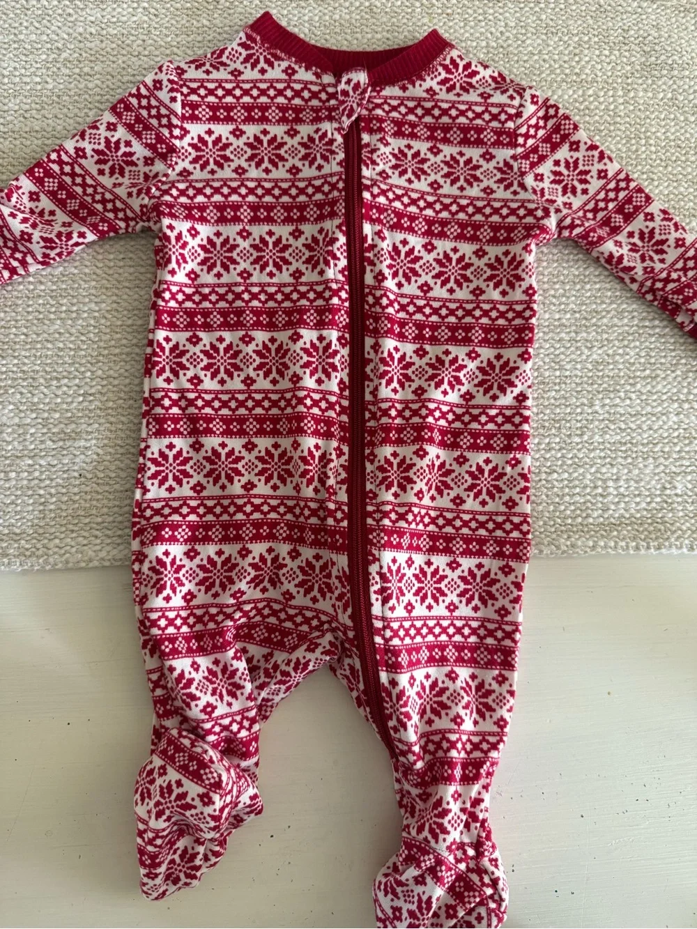 Red & White Fair Isle One-Piece Footed Pajamas